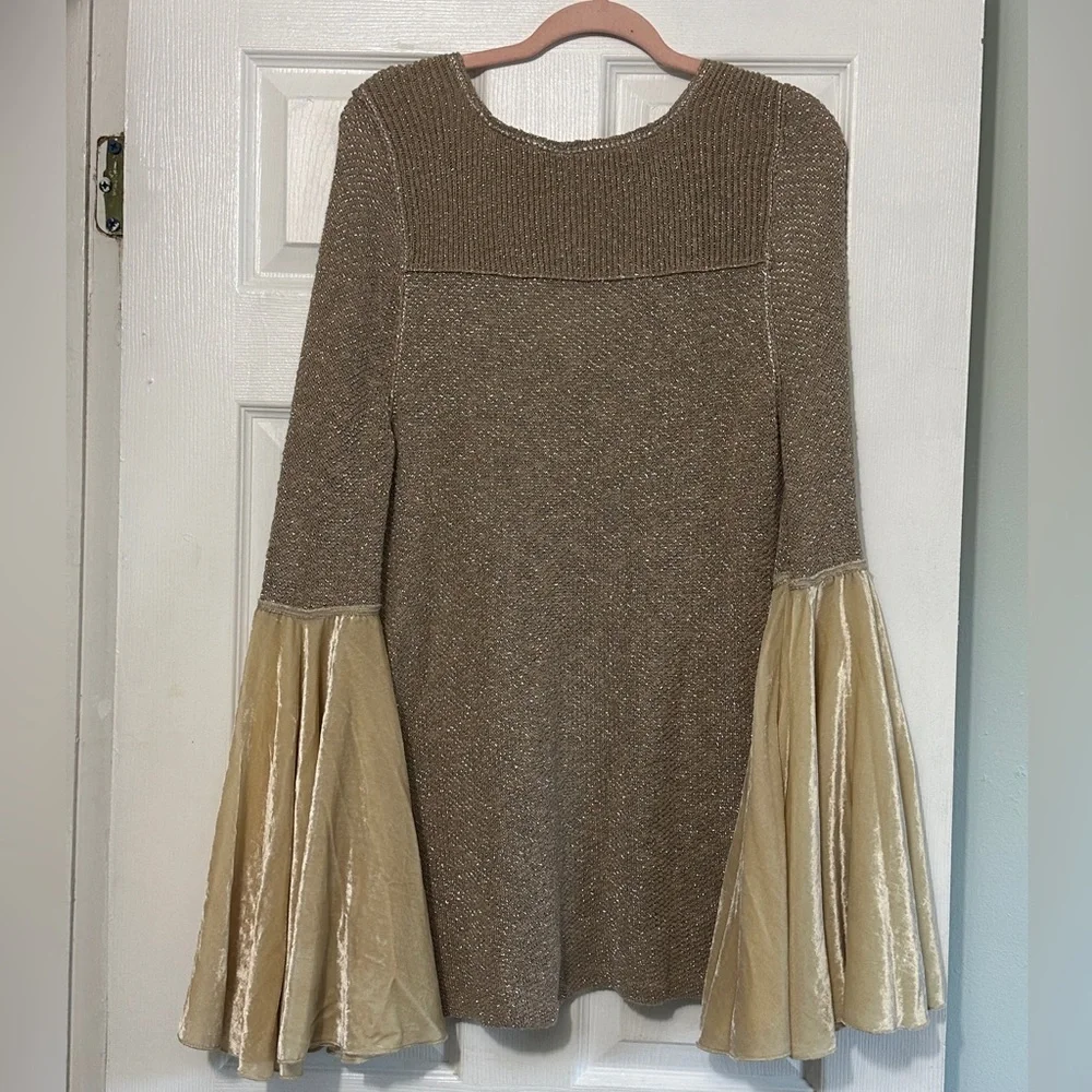 Free People Celestial Knit Bell Sleeve Metallic & Velvet Sweater M